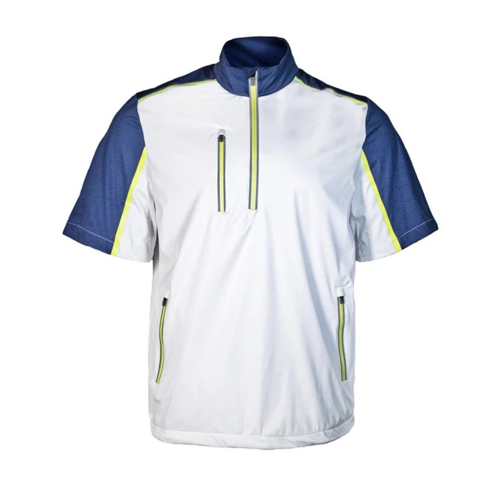 Men's White Short-Sleeve Performance Jacket with Navy Accents